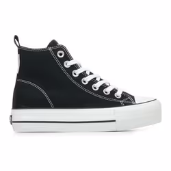 Baskets montantes femme BK noir à lacets plats - Textile - Tige haute 10 cm - Semelle plateforme vulcanisée 4cm