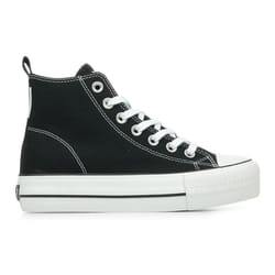 Baskets montantes femme BK noir à lacets plats - Textile - Tige haute 10 cm - Semelle plateforme vulcanisée 4cm
