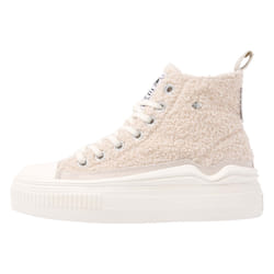 Baskets montantes talon compensé BK beige - Femme - Textile - Lacets