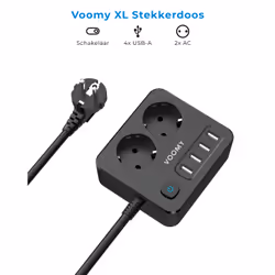 Voomy Power S2 multiprise 2 m 2 sortie(s) CA Intérieure Noir