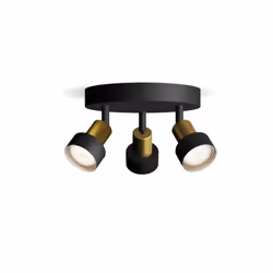 Philips Spot plafond/mur Conduit x3, Spot lumineux sur rail, GU10, 3 ampoule(s), 220-240 V, Noir, Laiton
