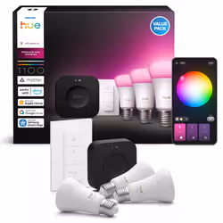 Philips Hue White and Color ambiance Kit de démarrage : trois ampoules connectées E27 + Dimmer Switch + Hue Bridge Pro - Vue supplémentaire 4
