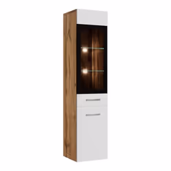 Armoire de rangement Rio - Meuble de rangement haut placard colonne - Chene avec blanc brillant