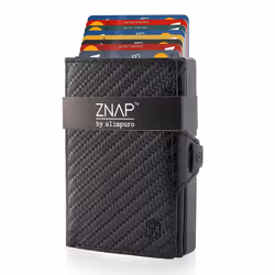Slimpuro ZNAP Slim Wallet Portefeuille Noir Aluminium, Cuir véritable