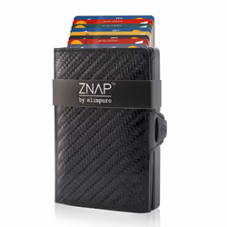 Slimpuro ZNAP Slim Wallet Portefeuille Noir Aluminium, Cuir véritable