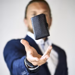 Slimpuro ZNAP Slim Wallet Portefeuille Noir Aluminium, Cuir véritable