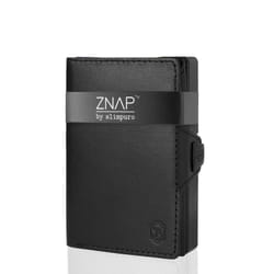 Slimpuro ZNAP Slim Wallet Portefeuille Noir Aluminium, Cuir véritable