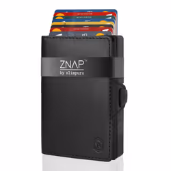 Slimpuro ZNAP Slim Wallet Portefeuille Noir Aluminium, Cuir véritable