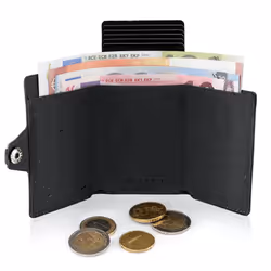 Slimpuro ZNAP Slim Wallet Portefeuille Noir Aluminium, Cuir véritable