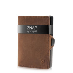 Slimpuro ZNAP Slim Wallet Portefeuille Marron Aluminium, Cuir véritable