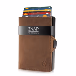 Slimpuro ZNAP Slim Wallet Portefeuille Marron Aluminium, Cuir véritable