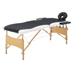 vidaXL Table de massage pliable 2 zones Bois Noir et blanc