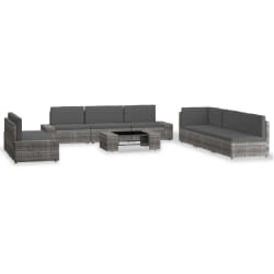 vidaXL Salon de jardin 9 pcs Résine tressée Gris - TU