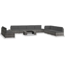 vidaXL Salon de jardin 10 pcs Résine tressée Gris - TU