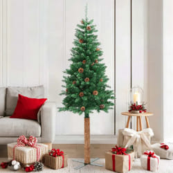 vidaXL Sapin de Noël Mince 180 cm avec Bois et Cônes