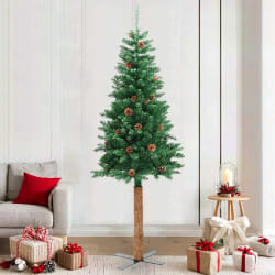 vidaXL Sapin de Noël mince avec cônes - 210 cm