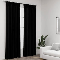 vidaXL Rideaux occultants aspect lin avec crochets 2pcs Noir 140x225cm - TU