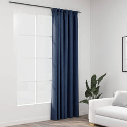 Vidaxl - Rideau occultant d'aspect de lin avec crochets Bleu 290x245 cm