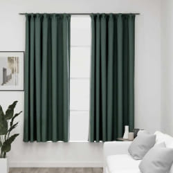 vidaXL Rideaux occultants aspect lin avec crochets 2pcs Vert 140x175cm