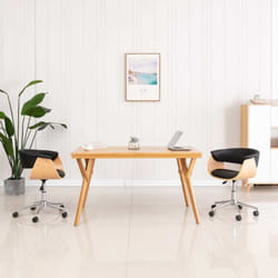 Chaise Fauteuil De Bureau Pivotante Style Moderne Noir Bois Courbé Et Similicuir Vidaxl