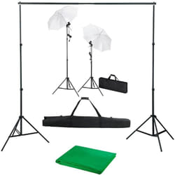 Kit de studio photo avec toile de fond lampes et parapluies