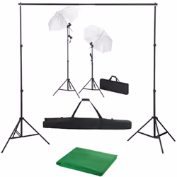 Ce kit de studio photo, composé d'un ensemble de lampes de photographie et d'une toile de fond, est idéal pour la photographi ...