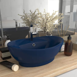 Vidaxl - Lavabo ovale à trop-plein Bleu foncé mat 58,5x39 cm Céramique