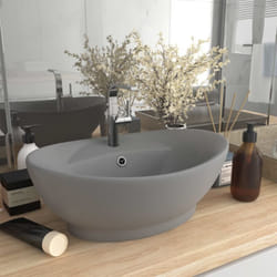 Vidaxl - Lavabo ovale à trop-plein Gris clair mat 58,5x39 cm Céramique