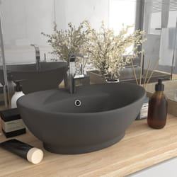 vidaXL Lavabo ovale à trop-plein Gris foncé mat 58,5x39 cm Céramique - TU