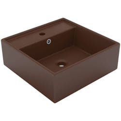 Vidaxl - Lavabo carré à trop-plein Marron foncé mat 41x41 cm Céramique
