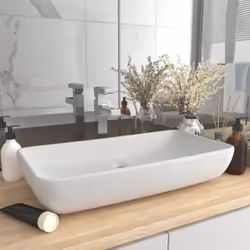 Description générale Ce lavabo rectangulaire en céramique de première qualité est un ajout élégant à toute salle de bain, cab ...