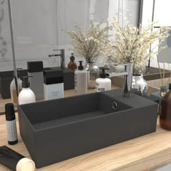 Vidaxl - Lavabo de salle de bain avec trop-plein Céramique Gris foncé