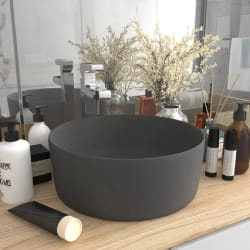 vidaXL Lavabo rond de luxe Gris foncé mat 40x15 cm Céramique - TU