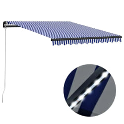 vidaXL Auvent manuel rétractable avec LED 300x250 cm Bleu et blanc - TU