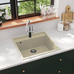 Vier de cuisine avec trou de trop-plein Beige Granit Vidaxl