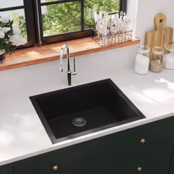 Cet évier de cuisine en granit est un supplément intemporel à la décoration de votre cuisine. Il dispose d’un seul lavabo ext ...