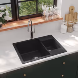 Cet évier de cuisine en granit est un supplément intemporel à la décoration de votre cuisine. Il dispose d'un lavabo extra-pr ...