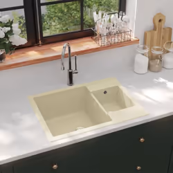 Cet évier de cuisine en granit est un supplément intemporel à la décoration de votre cuisine. Il dispose d’un lavabo extra-pr ...