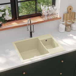 Vier de cuisine deux lavabos trou de trop-plein Beige Granit Vidaxl