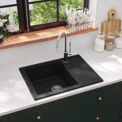 Évier de cuisine avec trou de trop-plein ovale Noir Granit vidaXL
