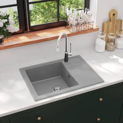 Vidaxl - vier de cuisine avec trou de trop-plein ovale Gris Granit