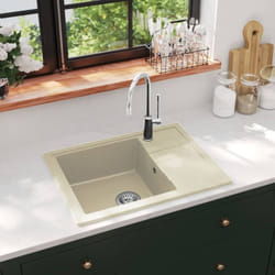 Vidaxl - vier de cuisine avec trou de trop-plein ovale Beige Granit