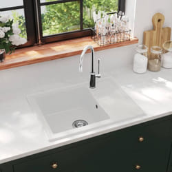 Vidaxl - vier de cuisine avec trou de trop-plein ovale Blanc Granit
