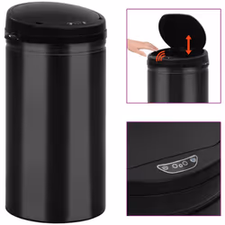 vidaXL Poubelle à capteur automatique 50 L Acier au carbone Noir - TU