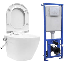 Vidaxl - Toilette murale sans rebord et réservoir caché Céramique Blanc