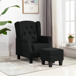 vidaXL Fauteuil avec repose-pied Noir Tissu - TU