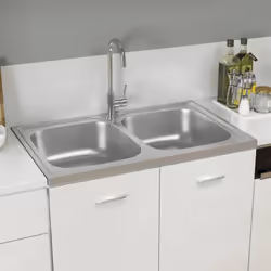 Cet évier de cuisine avec double vasque et égouttoir est un complément idéal à la décoration de ta cuisine existante. Matéria ...