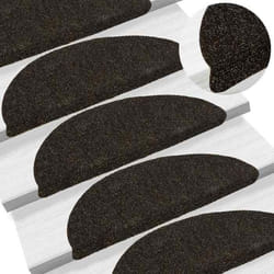 vidaXL Tapis d'escalier auto-adhésifs 15 pièces 56 x 17 x 3 cm Marron foncé Demi-rond