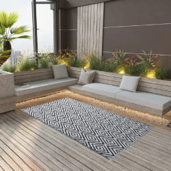 vidaXL Tapis d'extérieur ARAKIL Blanc et noir 80x150 cm PP - TU