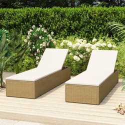 Chaise longue - vidaXL - Résine tressée - Marron et blanc crème - Coussin amovible - Résistante aux intempéries